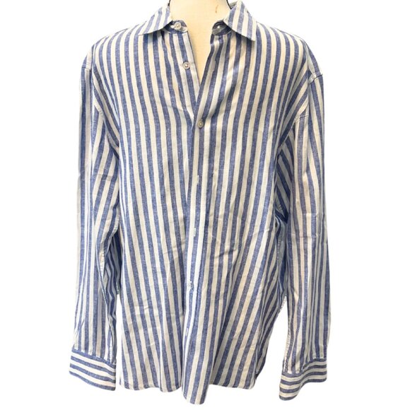 H&M Striped Linen Button Down Shirt - Picture 1 of 6